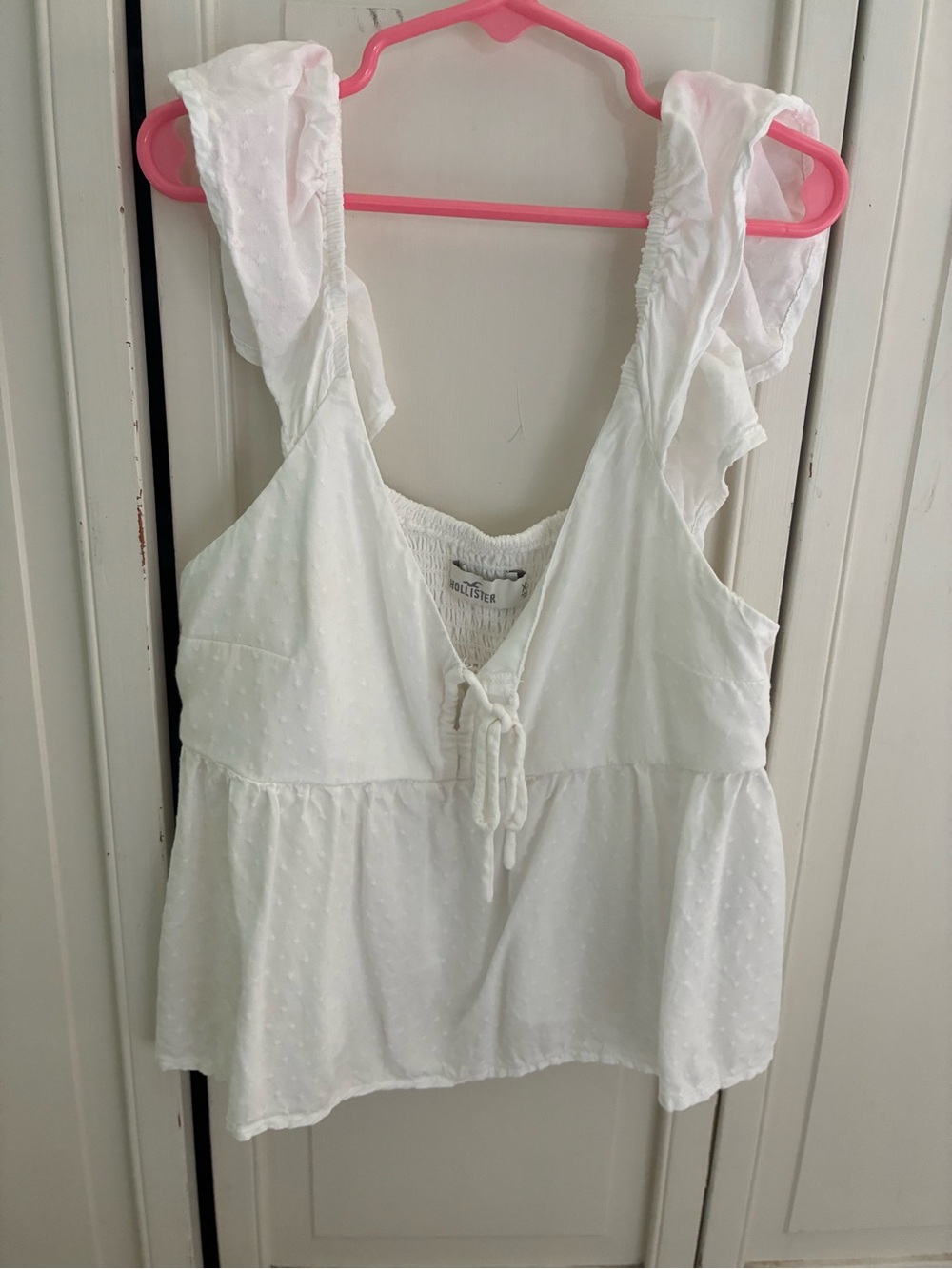 Hollister White Ruffle Strap Tie-Front Peplum Top